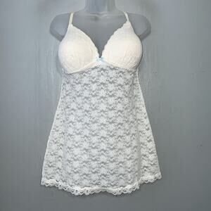 Sheer Lace Babydoll Chemise Size Large Cream Romantic Lingerie Dainty Coquette